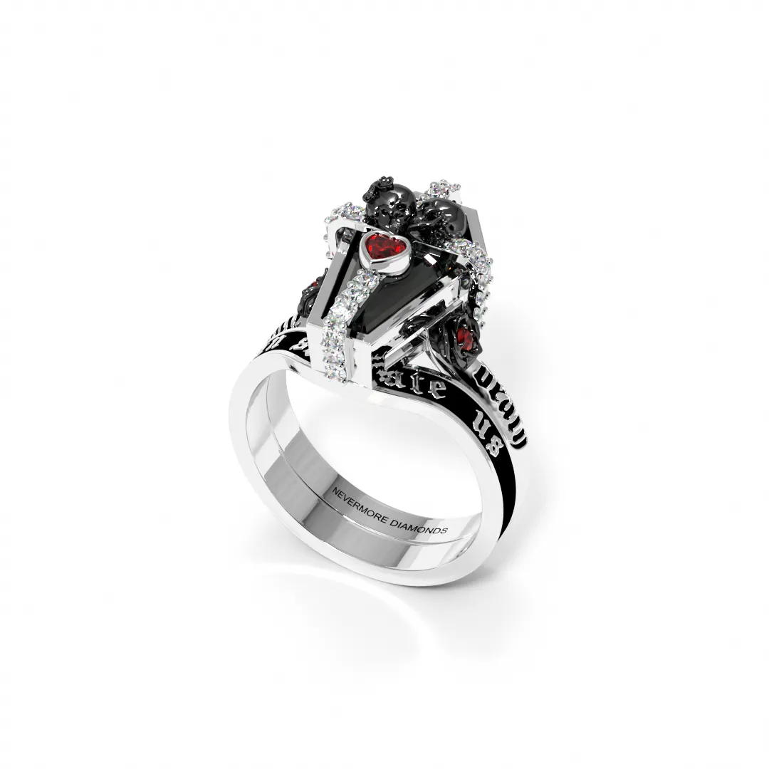 Only Death Can Separate Us Coffin Cut Diamond Wedding Rings