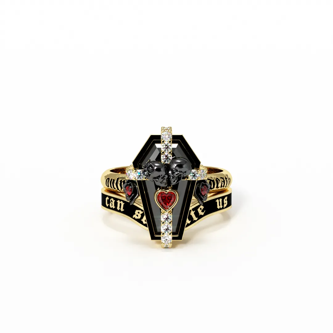 Only Death Can Separate Us Coffin Cut Diamond Wedding Rings