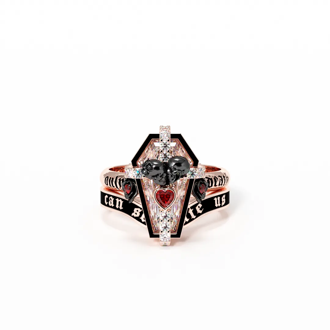 Only Death Can Separate Us Coffin Cut Diamond Wedding Rings