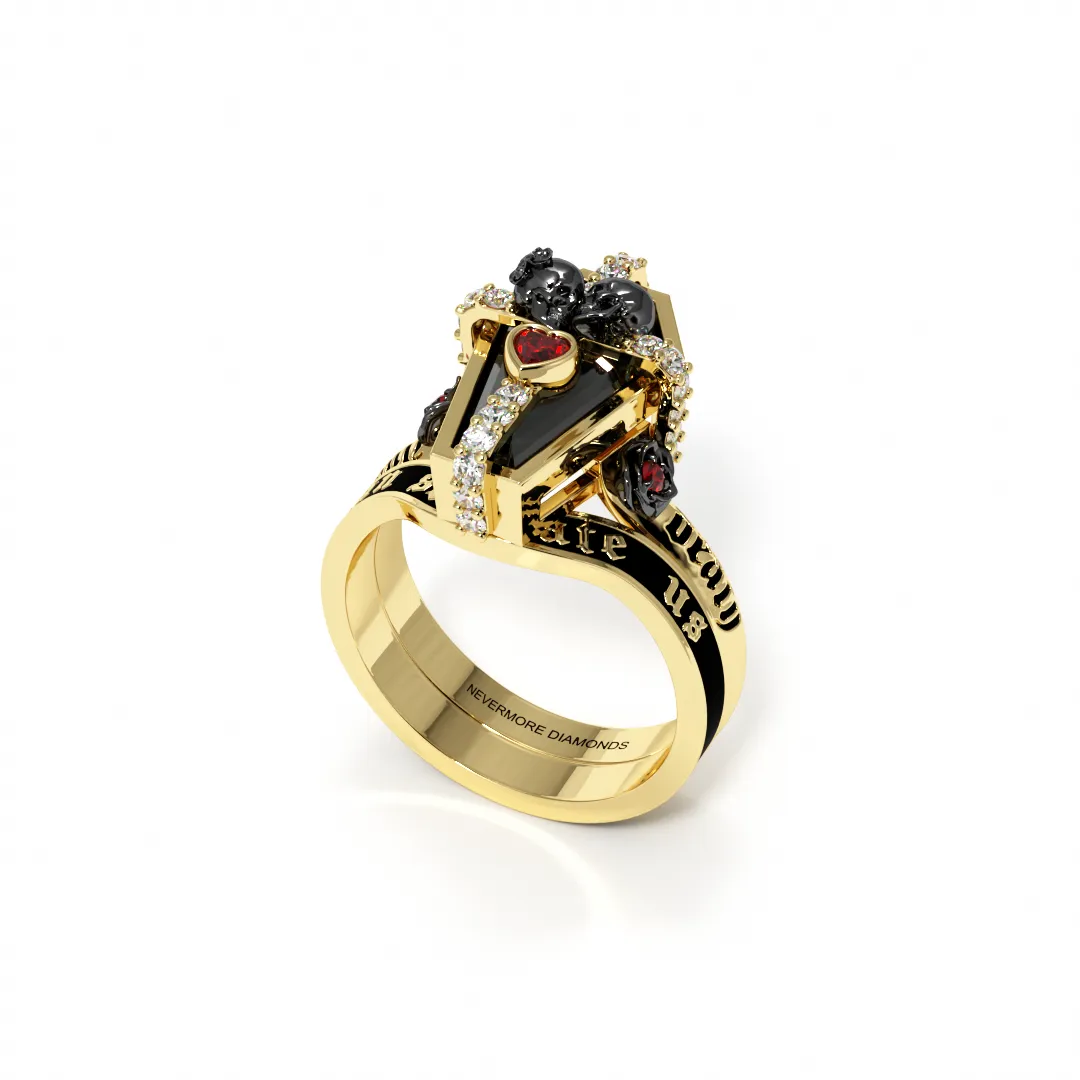 Only Death Can Separate Us Coffin Cut Diamond Wedding Rings