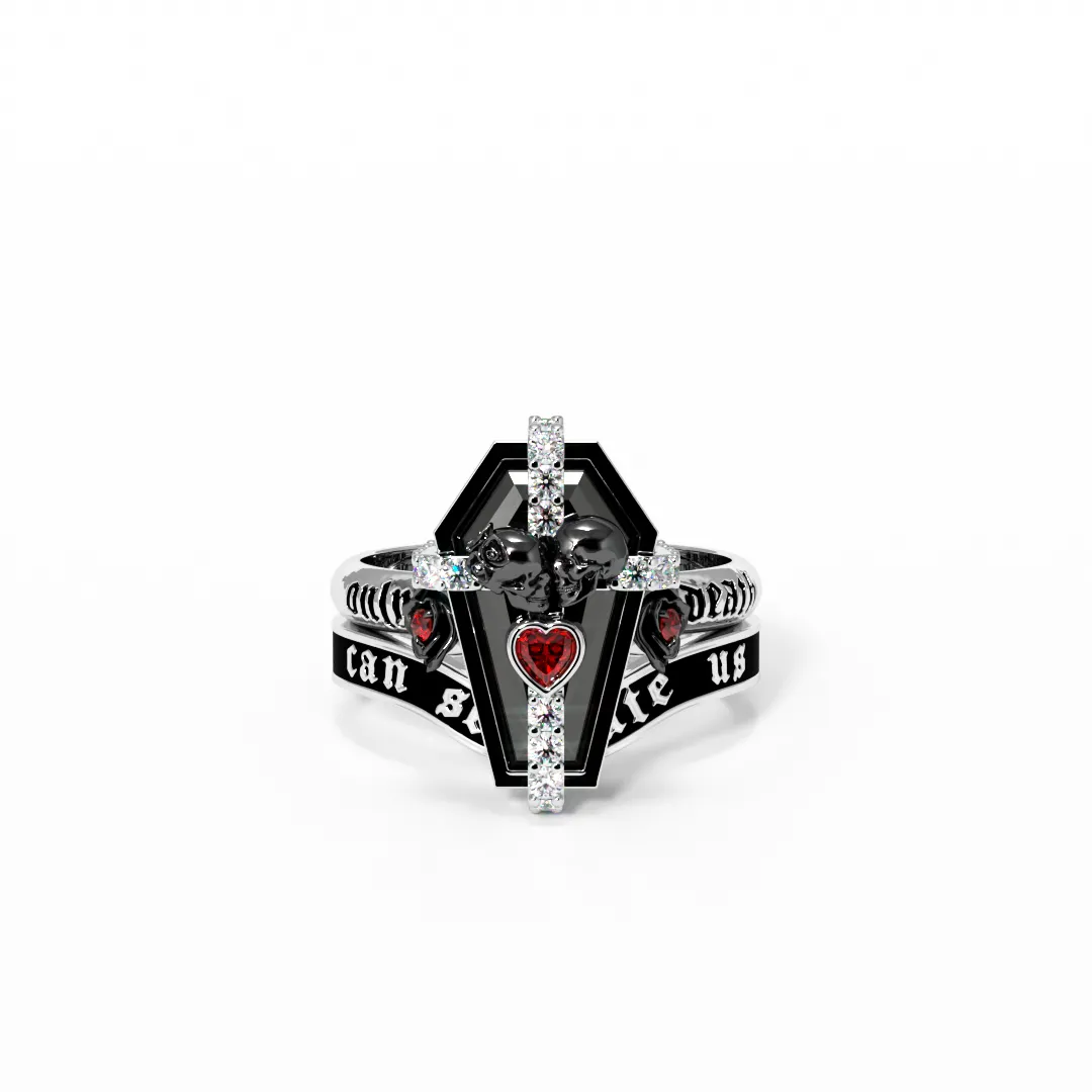 Only Death Can Separate Us Coffin Cut Diamond Wedding Rings