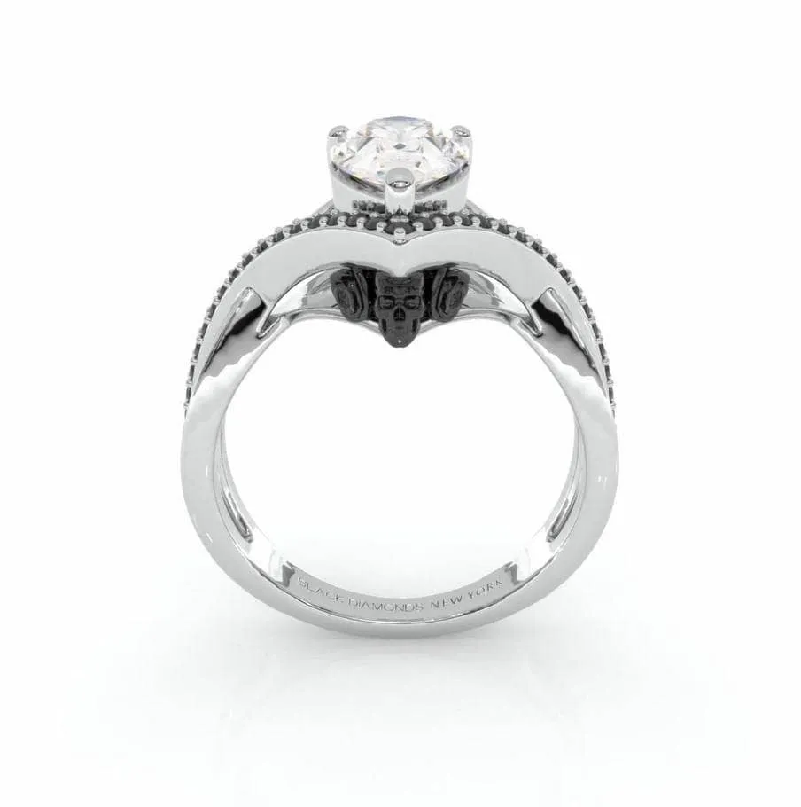 Only You- 1.5 Carat Pear Cut Diamond Skull & Roses Wedding Ring