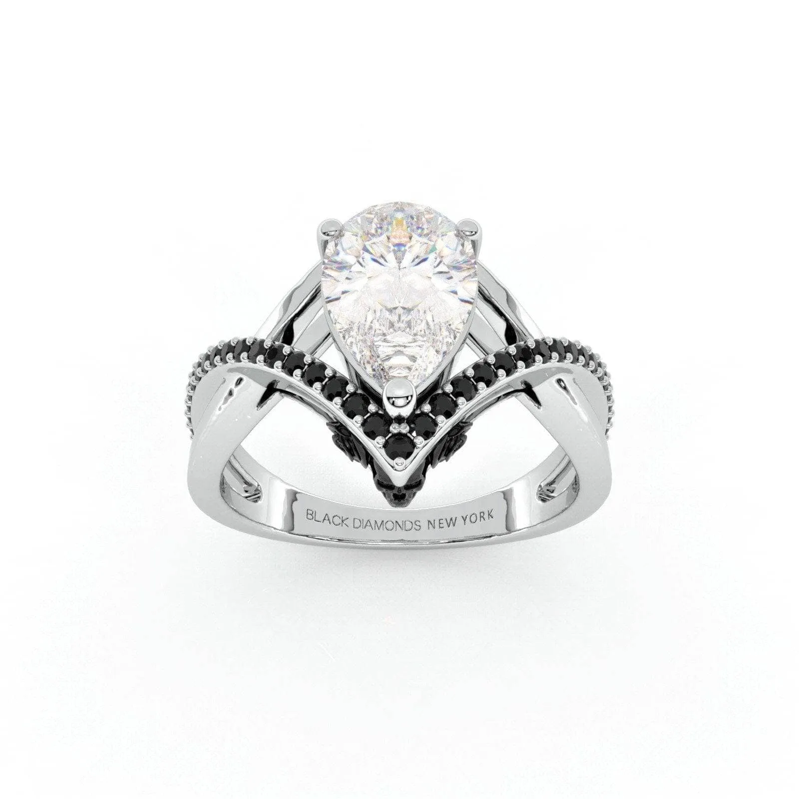 Only You- 1.5 Carat Pear Cut Diamond Skull & Roses Wedding Ring