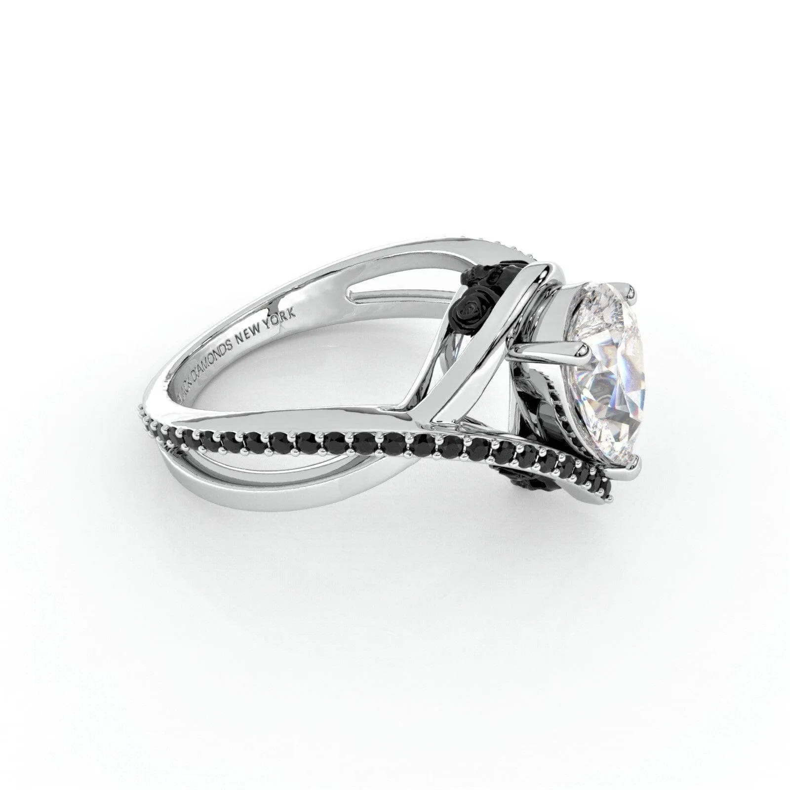 Only You- 1.5 Carat Pear Cut Diamond Skull & Roses Wedding Ring