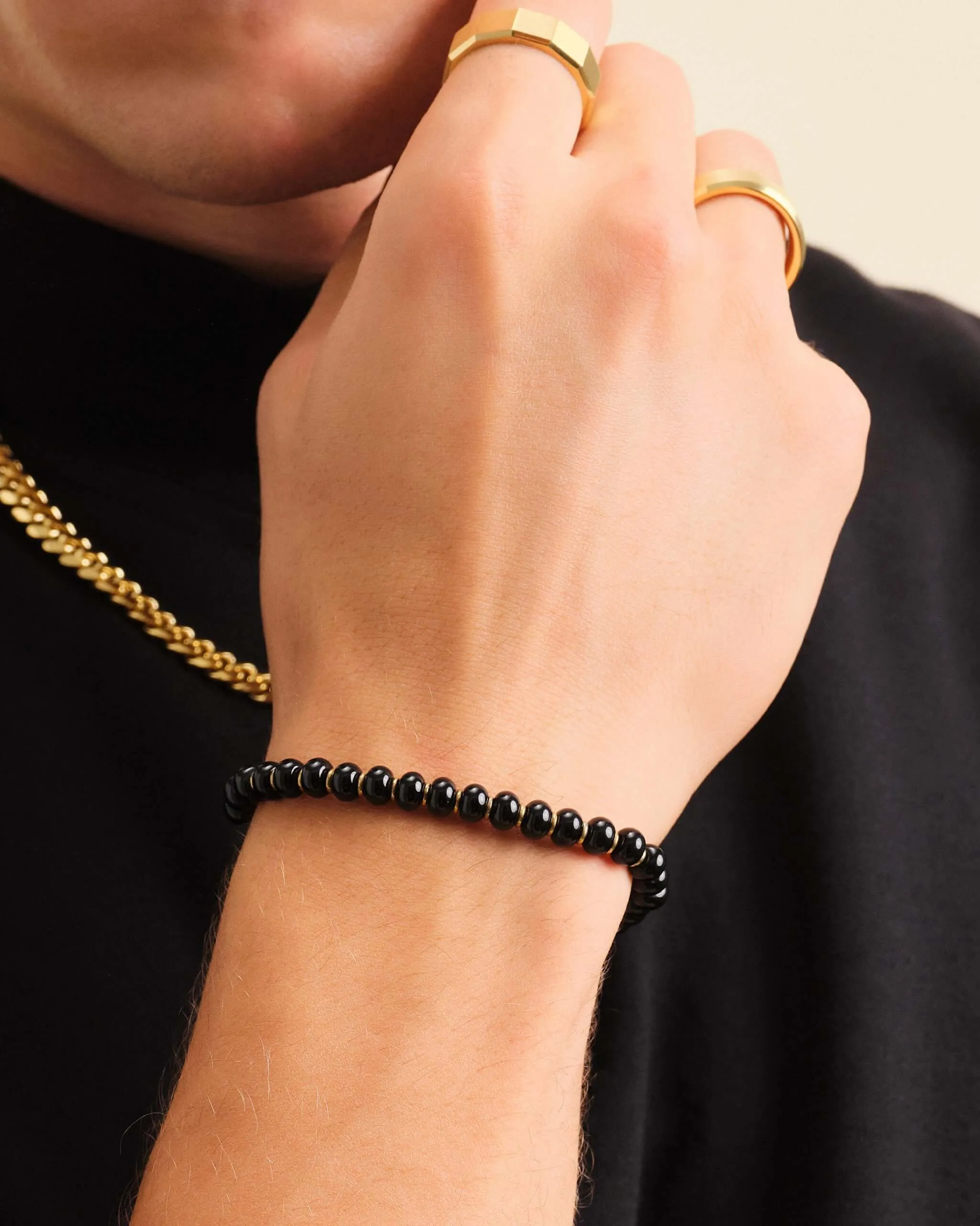 Onyx Beaded Bracelet - Gold