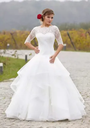 Organza Ball Gown Bateau Floor-Length Wedding Dress, Lace