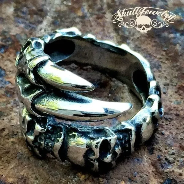 'Outlaw Man' Gothic 6 Skull Ring With Eagle Talon (#295)