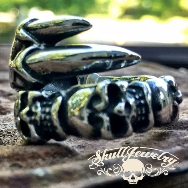 'Outlaw Man' Gothic 6 Skull Ring With Eagle Talon (#295)
