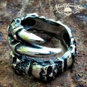'Outlaw Man' Gothic 6 Skull Ring With Eagle Talon (#295)