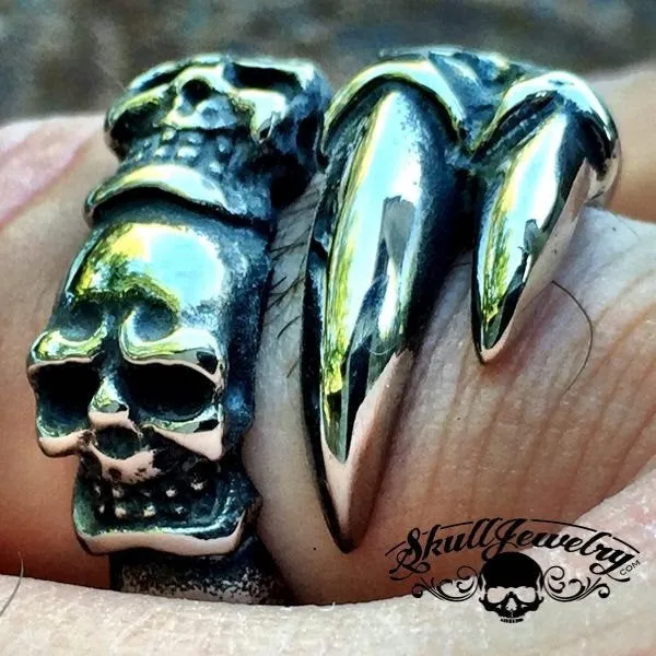 'Outlaw Man' Gothic 6 Skull Ring With Eagle Talon (#295)