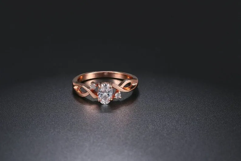 Oval Moissanite engagement ring/Rose gold unique dainty round diamond wedding ring/rings for women/ Celtic bridal anniversary gift, jewelry