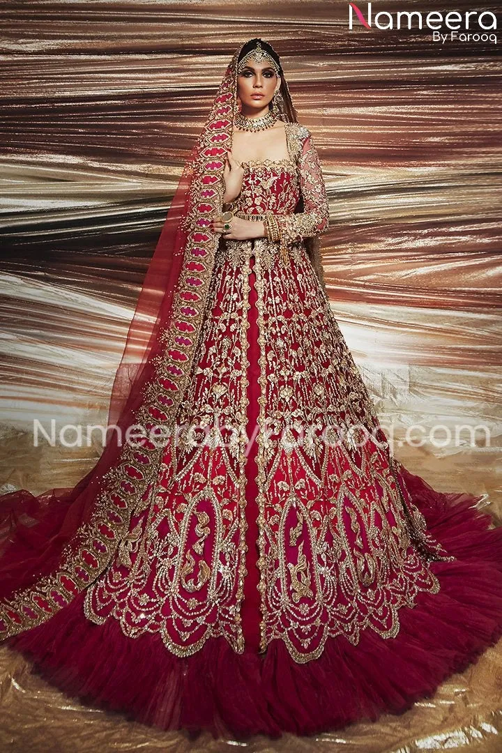 Pakistani Embellished Red Lehenga Bridal Wear #BN164