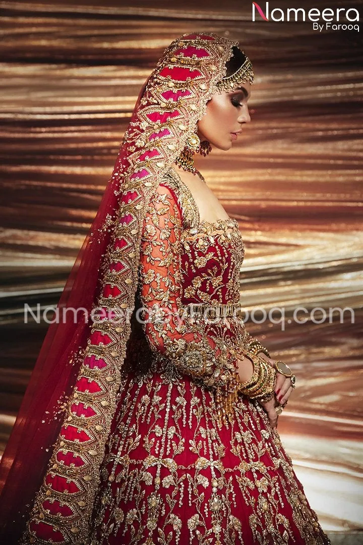Pakistani Embellished Red Lehenga Bridal Wear #BN164