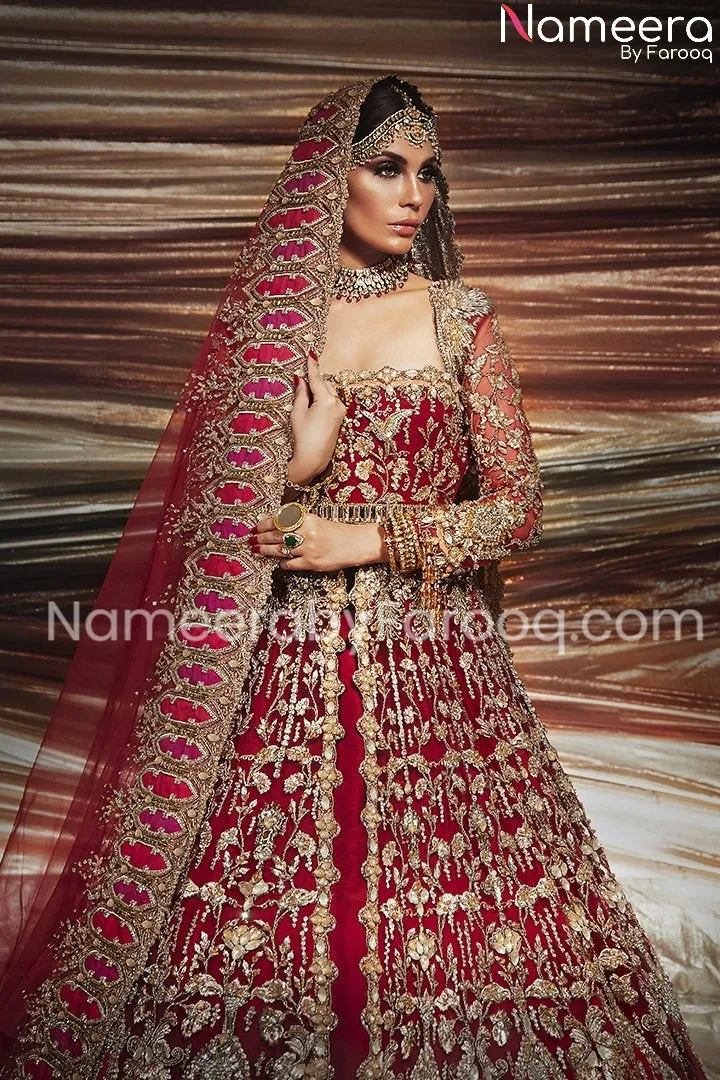 Pakistani Embellished Red Lehenga Bridal Wear #BN164