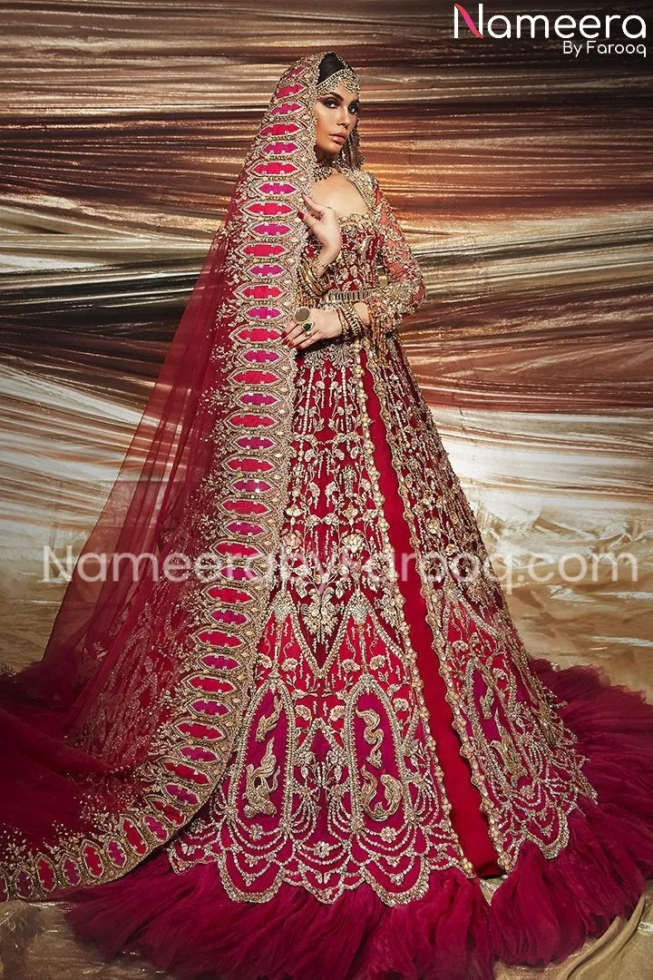 Pakistani Embellished Red Lehenga Bridal Wear #BN164