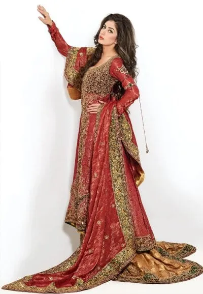 Pakistani Open Shirt Lehnga in Red Color #N7073