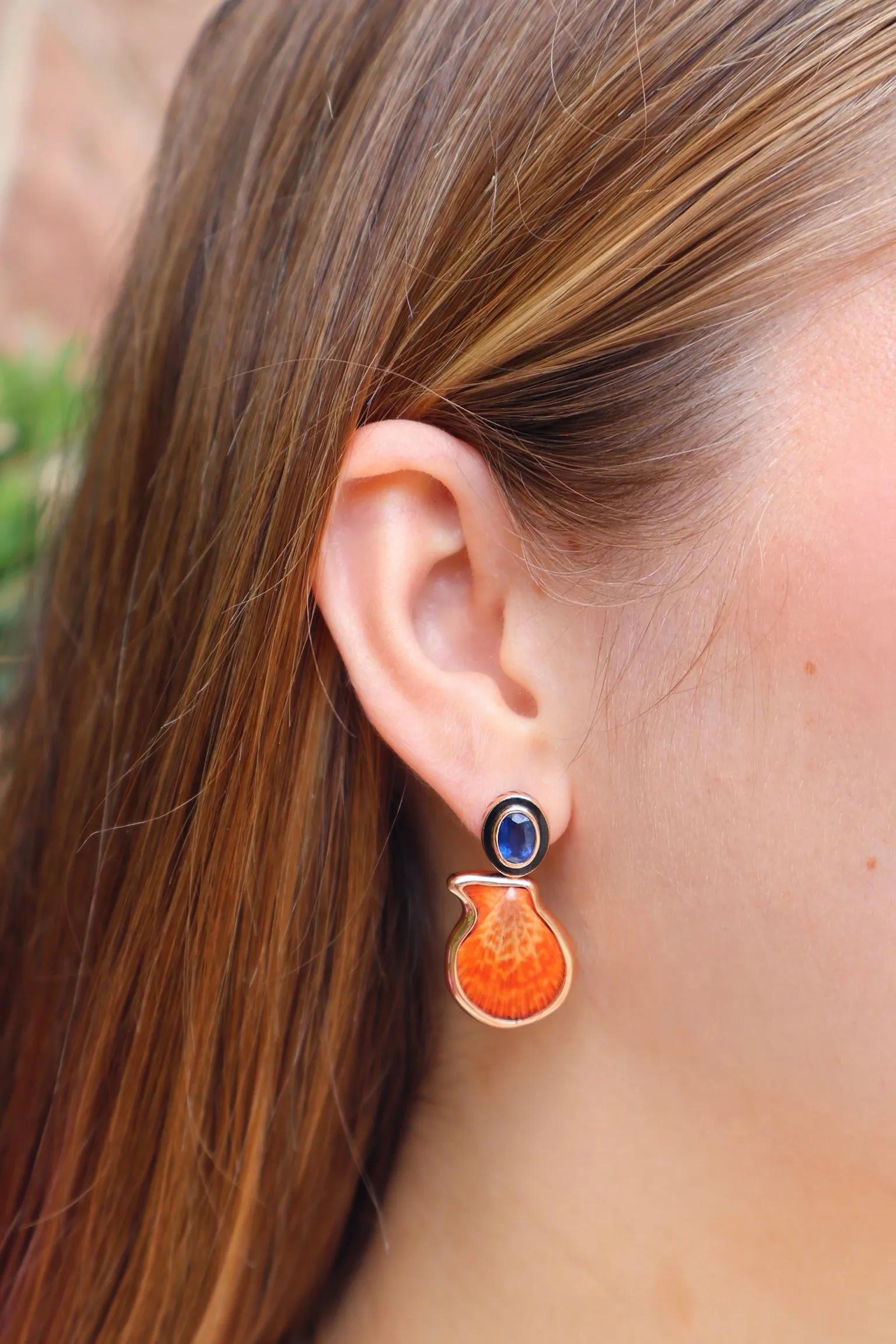 Palm Beach Orange Clam Shell & Kyanite Earrings