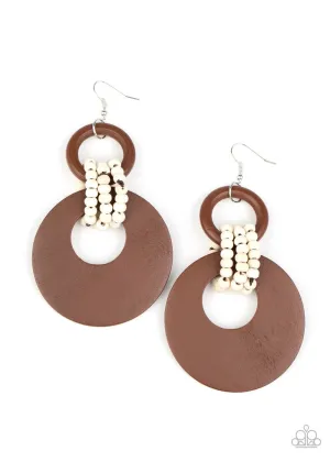 Paparazzi- Beach Day Drama -Brown Wood Earrings