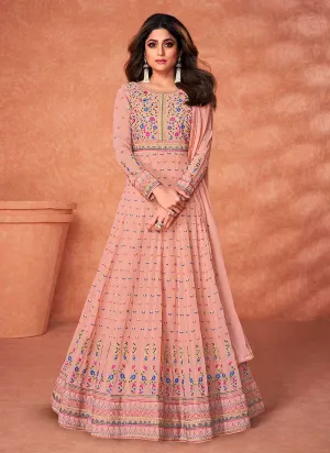 Peach Heavy Embroidered Kalidar Anarkali