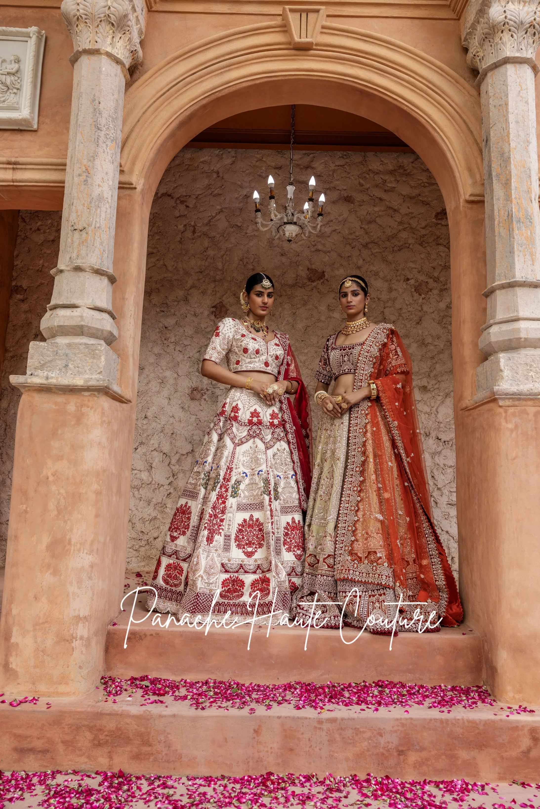 Pearled Ivory Lehenga with Maroon Tulle Dupatta Maham