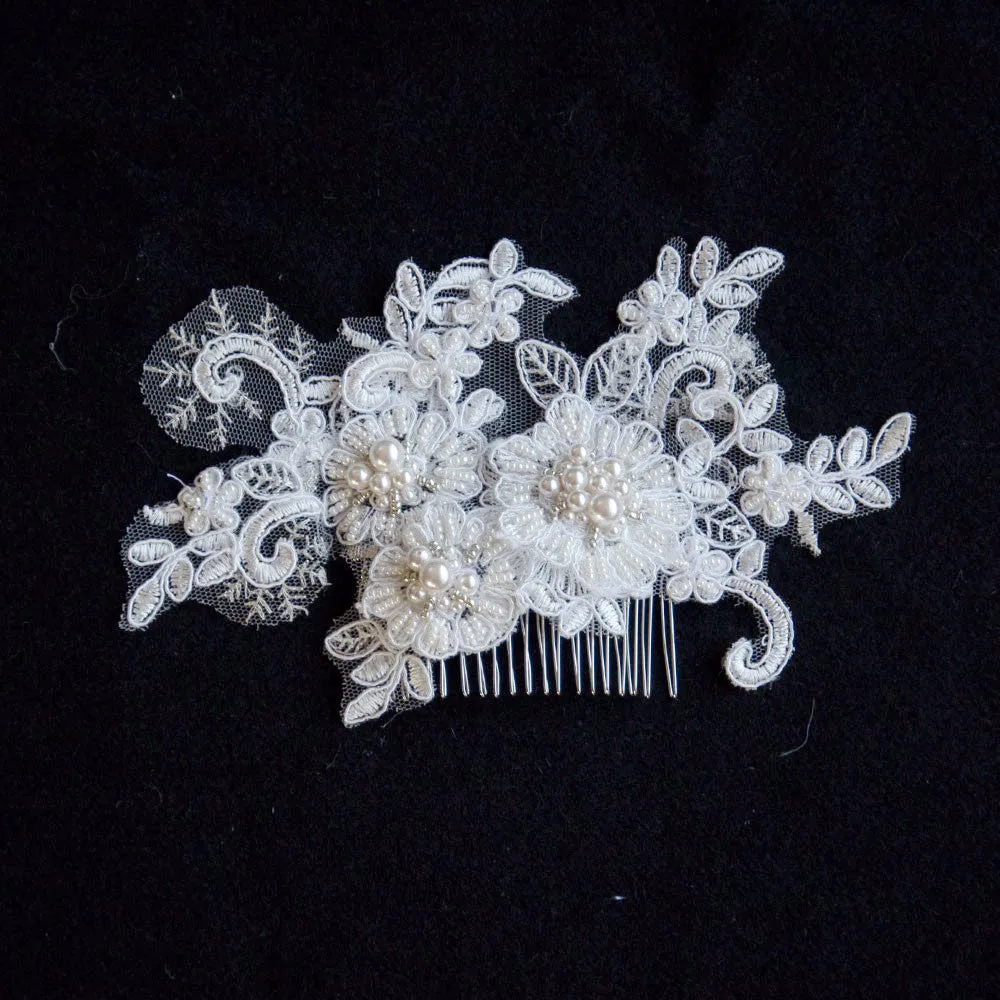Pearls Embellished Lace Wedding Headpiece with Swarovski Pearls, Fascinator, Bridal, Bridesmaids