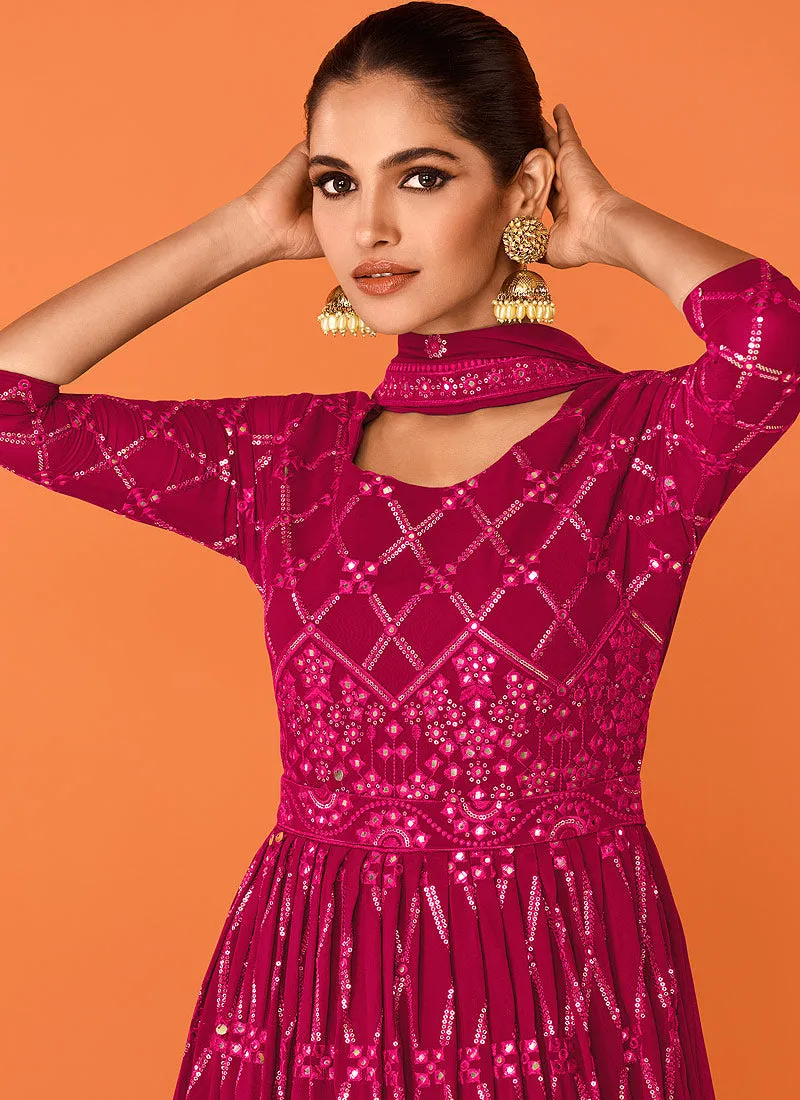 Pink Heavy Embroidered Floor touch Kalidar Anarkali