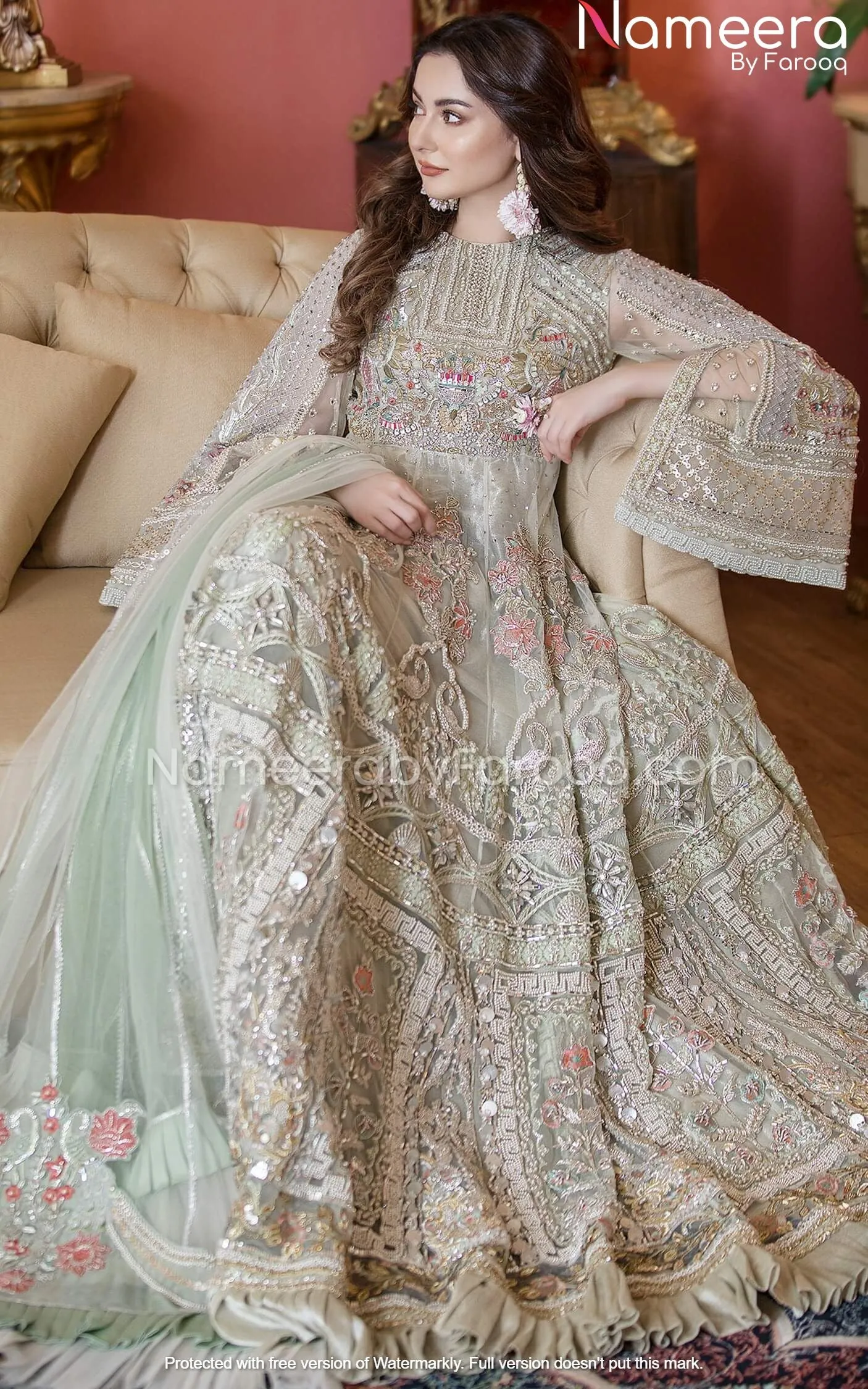 Premium Silver Bridal Dress for Walima Online #BN74