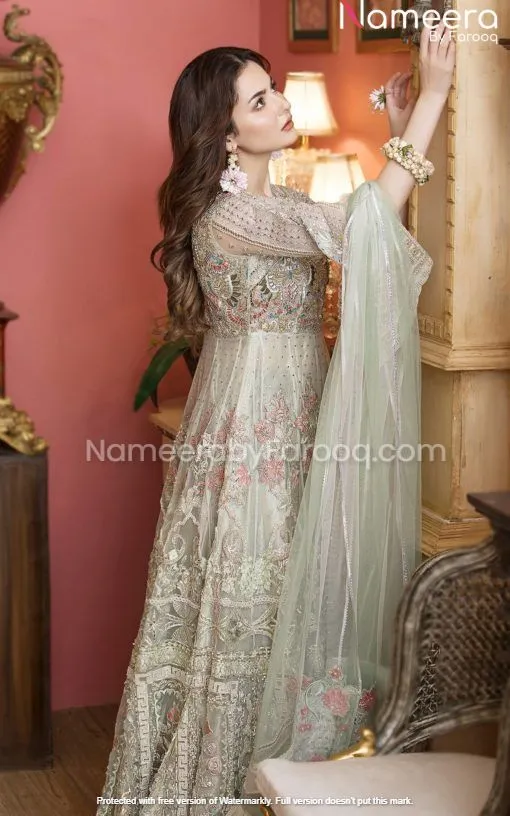 Premium Silver Bridal Dress for Walima Online #BN74