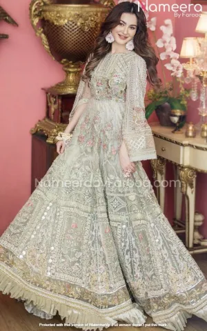 Premium Silver Bridal Dress for Walima Online #BN74