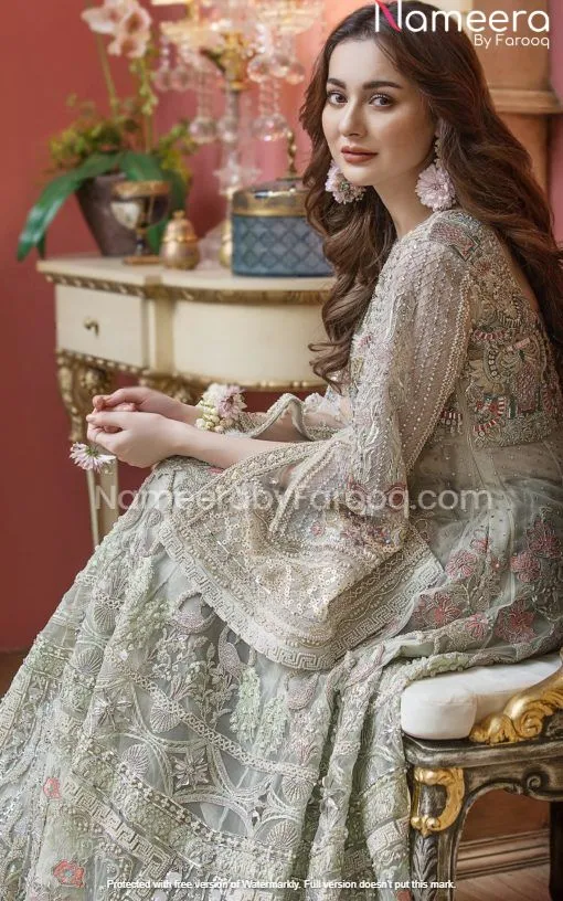 Premium Silver Bridal Dress for Walima Online #BN74