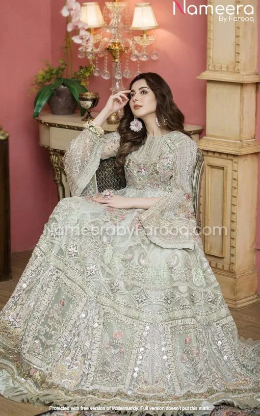 Premium Silver Bridal Dress for Walima Online #BN74