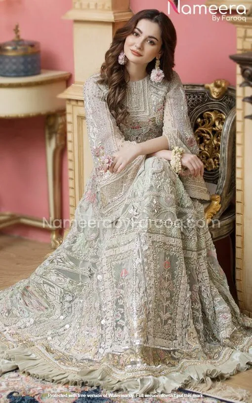 Premium Silver Bridal Dress for Walima Online #BN74