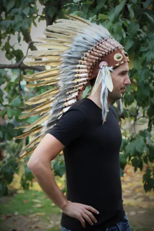 PRICE REDUCED Y30 Medium Olive- Brown Headdress, native american Style warbonnet