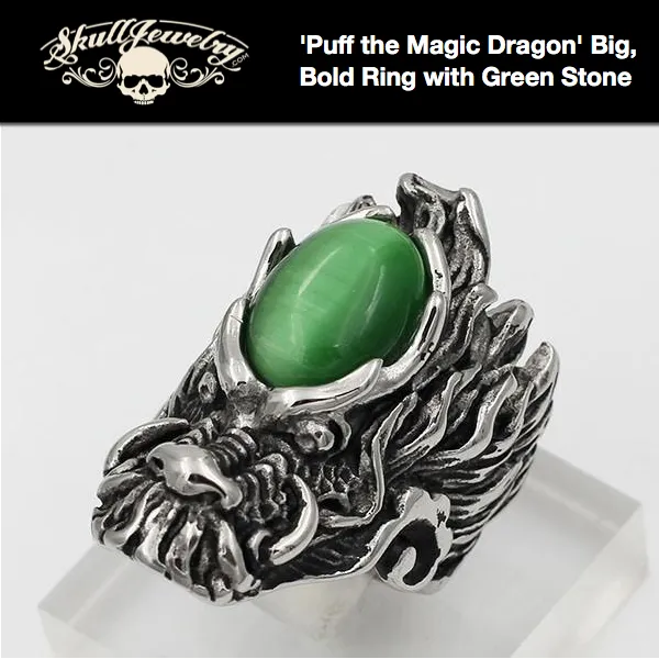 Puff the Magic Dragon - Big, Bold Ring with Green Stone (#516)