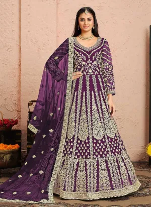 Purple and Gold Heavy Embroidered Kalidar Anarkali Suit
