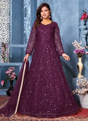 Purple Floral Heavy Embroidered Gown Style Anarkali