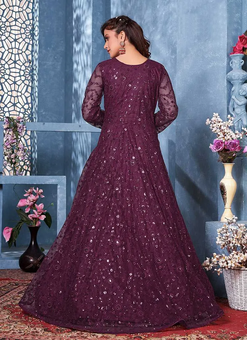 Purple Floral Heavy Embroidered Gown Style Anarkali