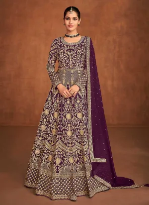Purple Heavy Embroidered Designer Gown Style Anarkali