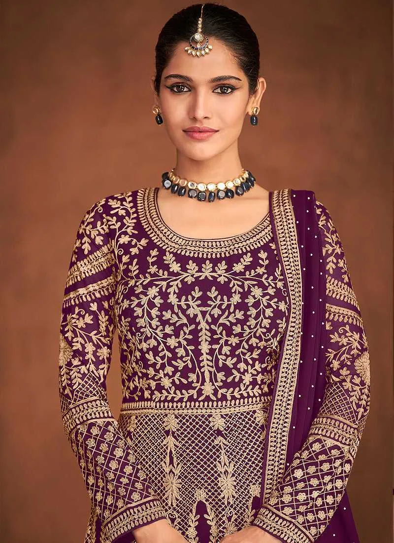 Purple Heavy Embroidered Designer Gown Style Anarkali