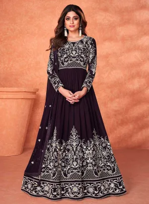 Purple Heavy Embroidered Kalidar Anarkali