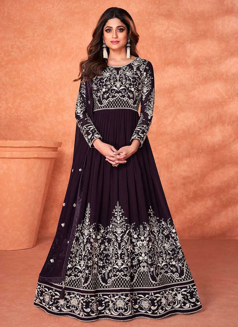 Purple Heavy Embroidered Kalidar Anarkali
