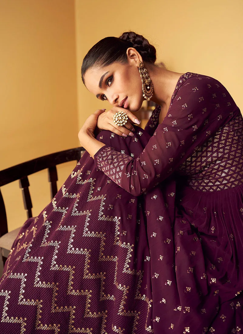 Purple Heavy Embroidered Kalidar Anarkali