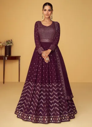 Purple Heavy Embroidered Kalidar Anarkali