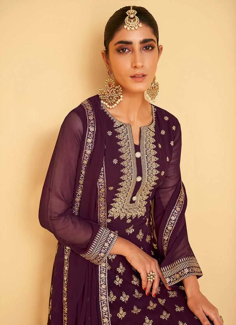 Purple Sequin Embroidered Designer Kalidar Anarkali