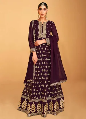 Purple Sequin Embroidered Designer Kalidar Anarkali