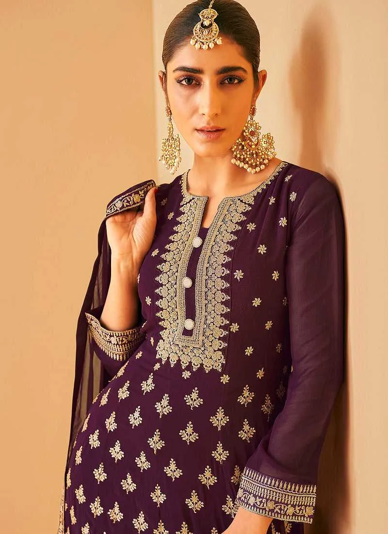 Purple Sequin Embroidered Designer Kalidar Anarkali