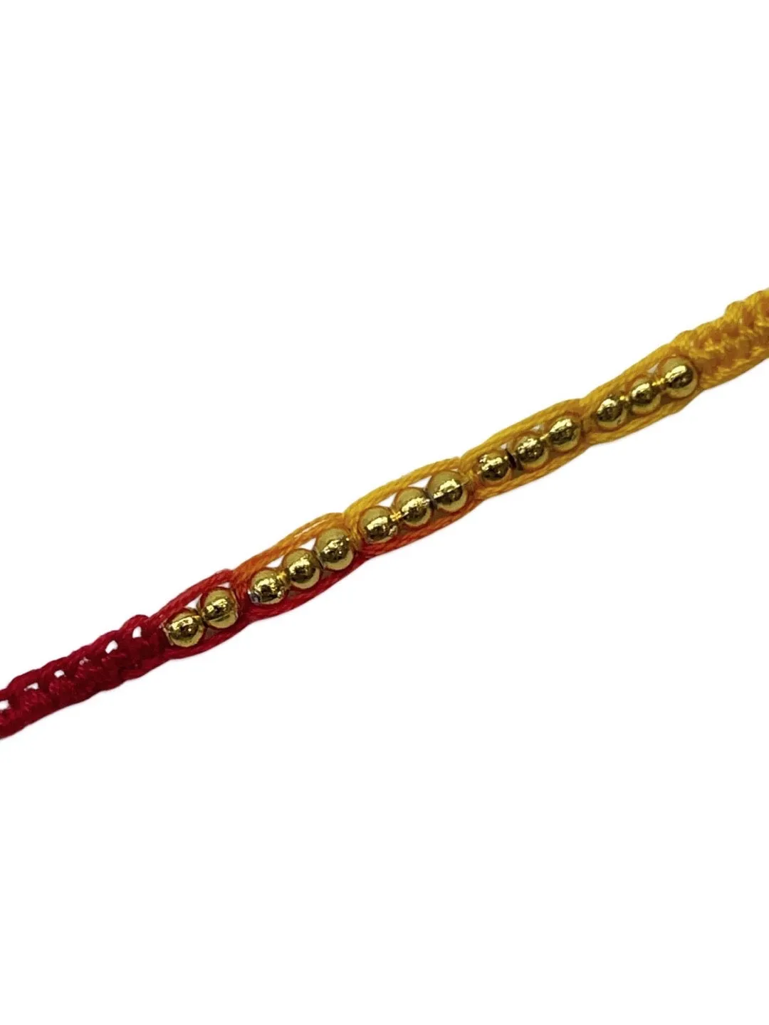 (Rakhi Set of 3) Simple Golden Beaded Rakhi Criss Cross Mauli Thread Rakhi For Raksha Bandhan