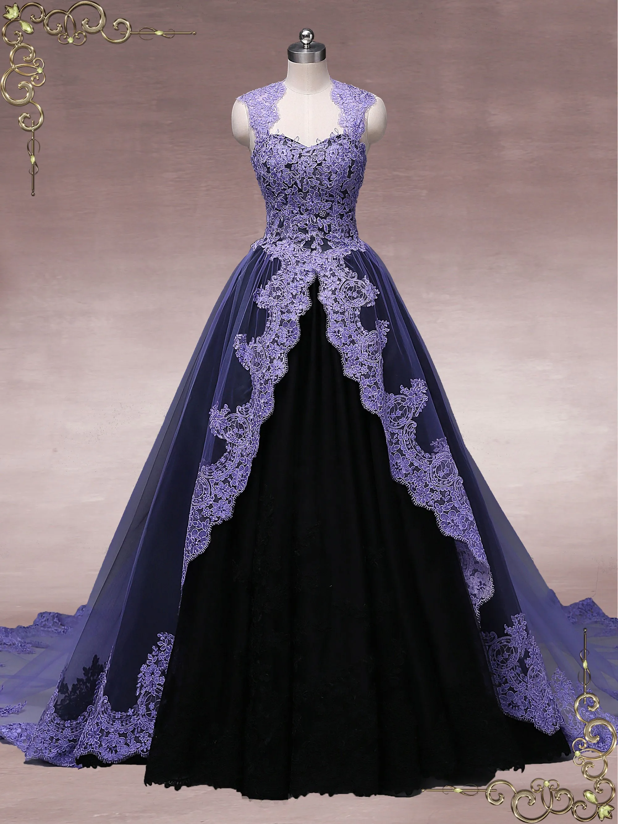 Ready to Wear Unique Purple Black Ball Gown Wedding Dress OCTOBER