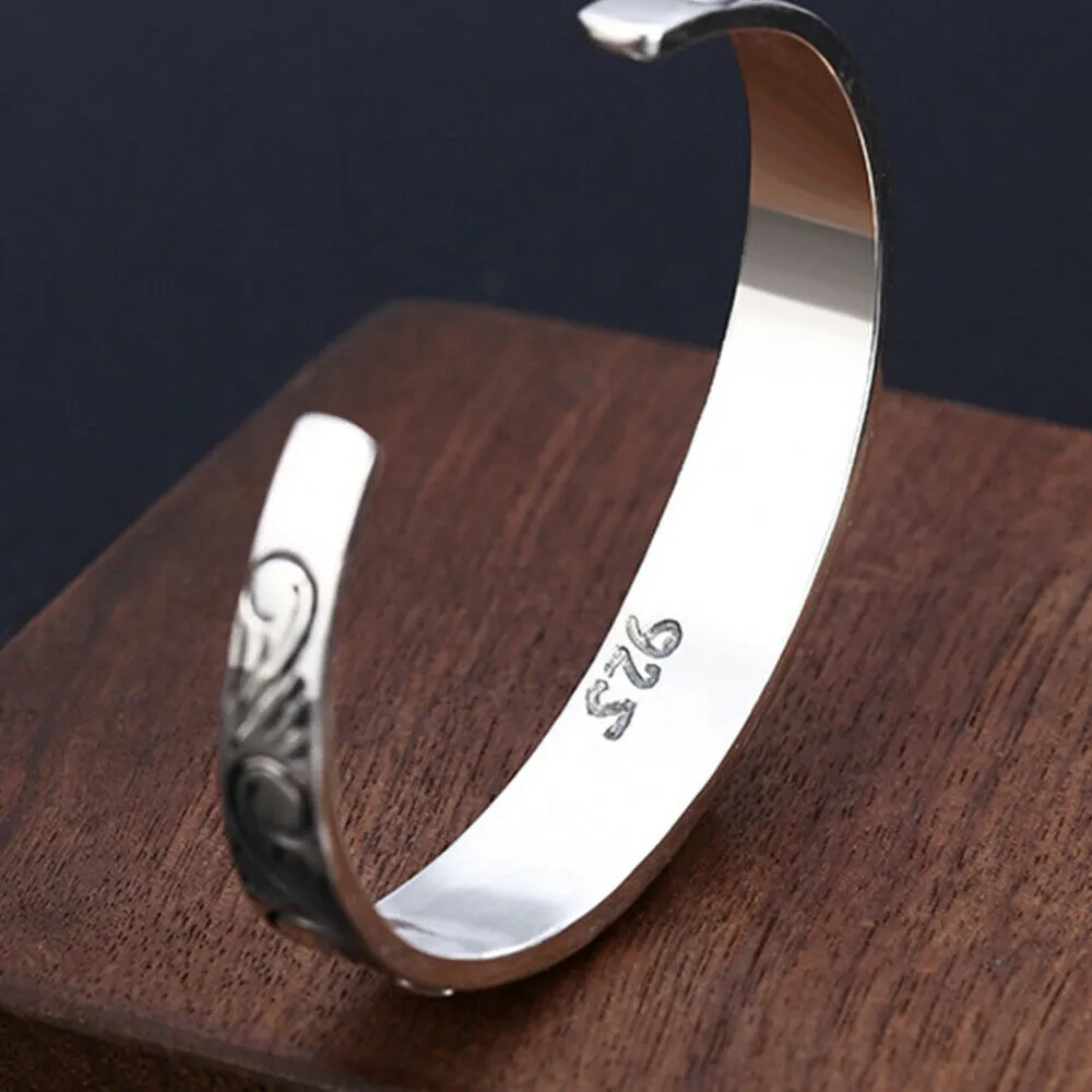 Real Solid 925 Sterling Silver Cuff Bracelet Bangle Skeletons Skulls Gothic Punk Jewelry