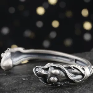 Real Solid 925 Sterling Silver Cuff Bracelet Goddess Art Gothic Punk Jewelry Open Bangle